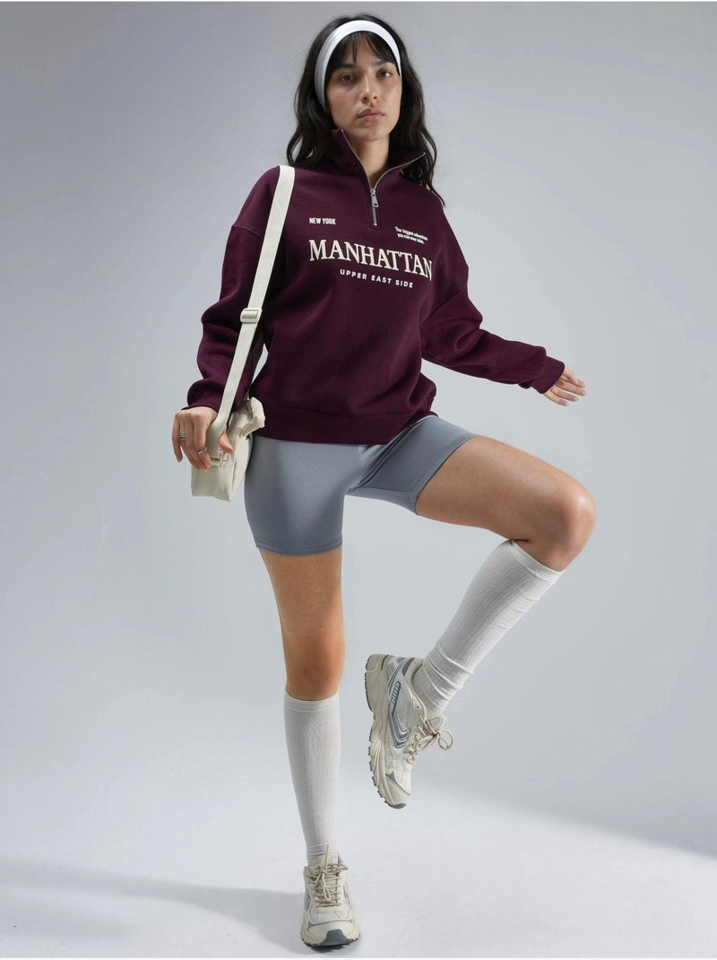 Sweat-shirt oversize à imprimé texte et col zippé busem Rouge bordeaux - Kiabi