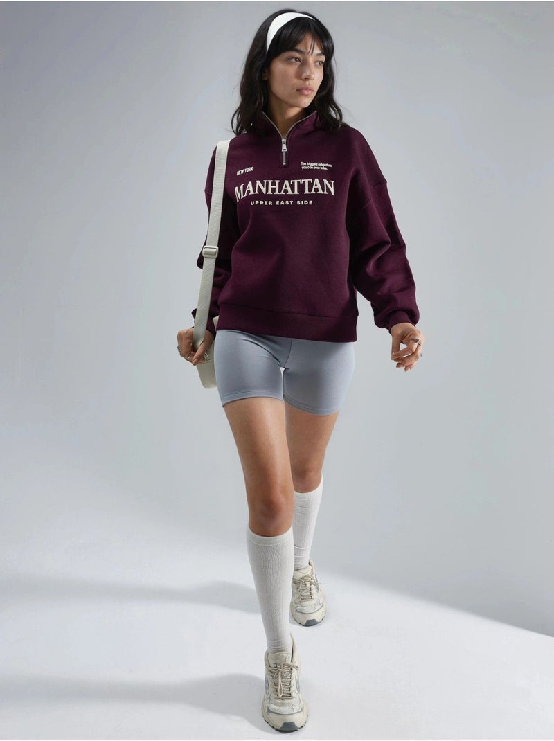 Sweat-shirt oversize à imprimé texte et col zippé busem Rouge bordeaux - Kiabi