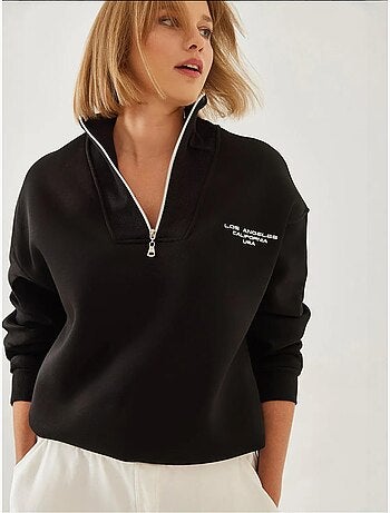 Sweat-shirt oversize brossé à col montant et fermeture éclair lucci