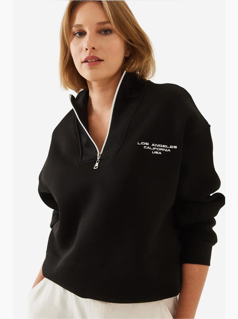 Sweat-shirt oversize brossé à col montant et fermeture éclair lucci Noir - Kiabi