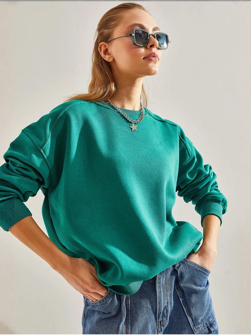 Sweat-shirt oversize brossé à trois fils bianco lucci Vert - Kiabi