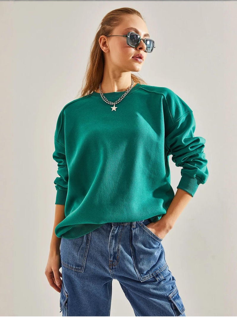 Sweat-shirt oversize brossé à trois fils bianco lucci Vert - Kiabi
