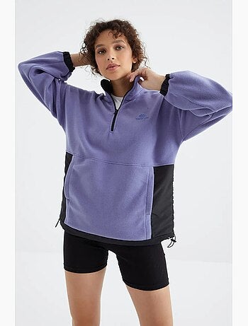 Sweat-shirt oversize en maille peluche, demi-zip tommy