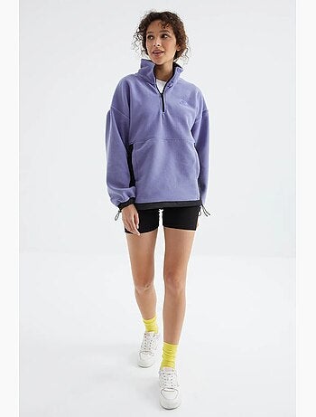 Sweat-shirt oversize en maille peluche, demi-zip tommy