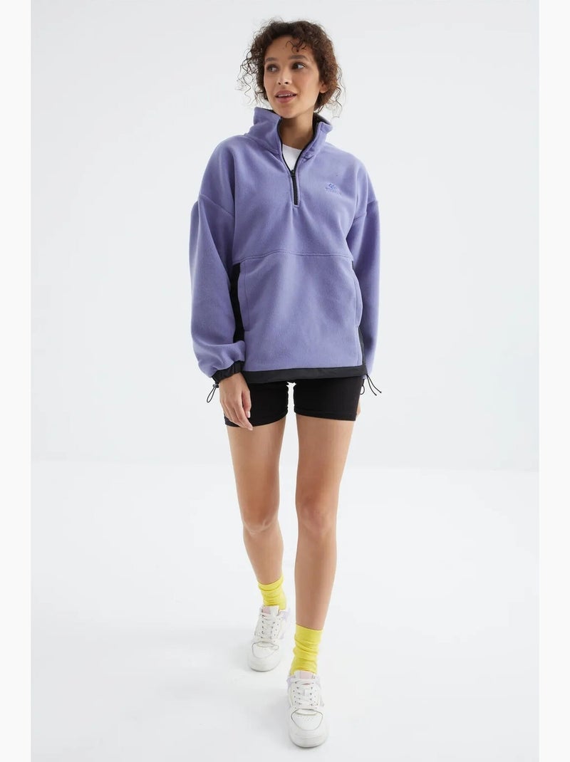 Sweat-shirt oversize en maille peluche, demi-zip tommy Bleu lavande - Kiabi