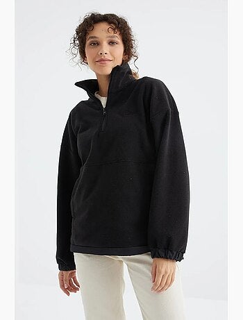 Sweat-shirt oversize en maille peluche, demi-zip tommy