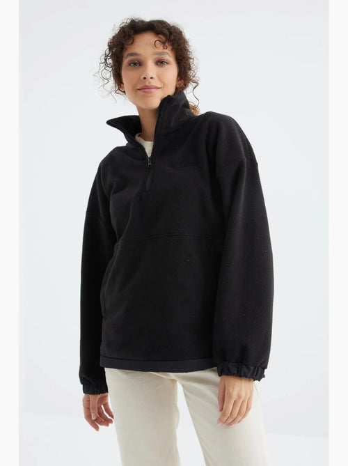 Sweat-shirt oversize en maille peluche, demi-zip tommy - Kiabi