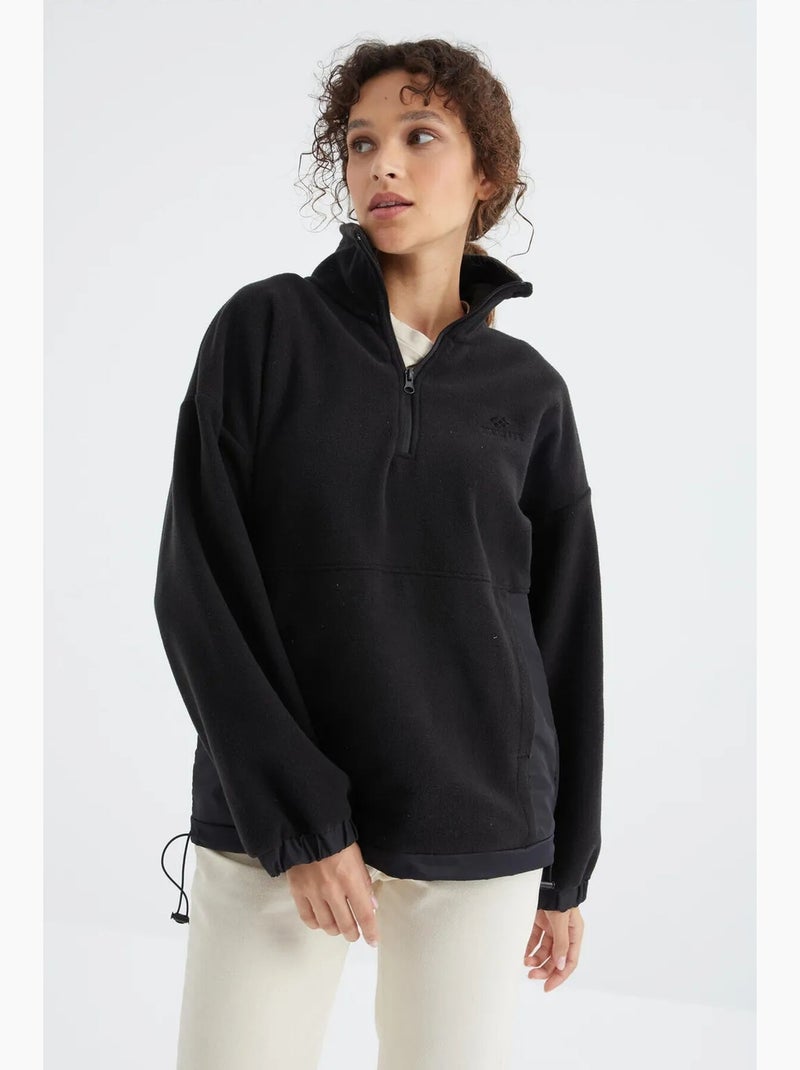 Sweat-shirt oversize en maille peluche, demi-zip tommy Noir - Kiabi