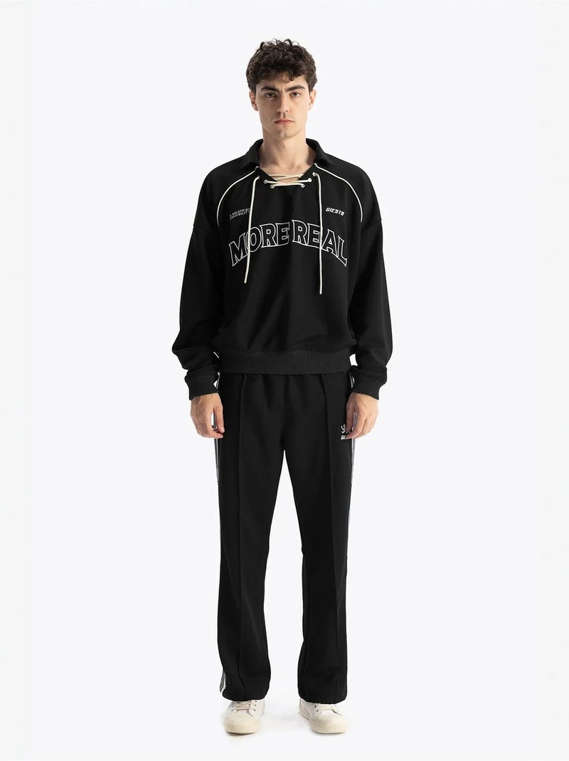 Sweat-shirt oversize giesto à col rond et détail cravate Noir - Kiabi