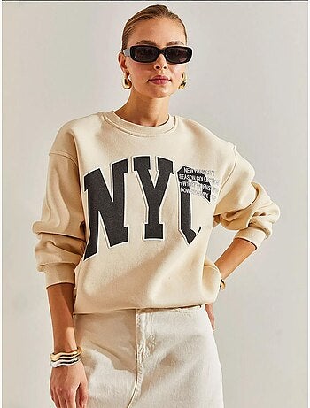 Sweat-shirt oversize imprimé brossé trois plis lucci