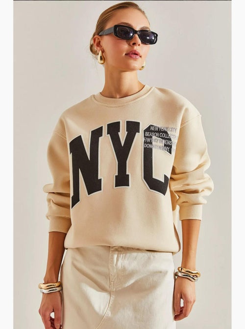 Sweat-shirt oversize imprimé brossé trois plis lucci - Kiabi