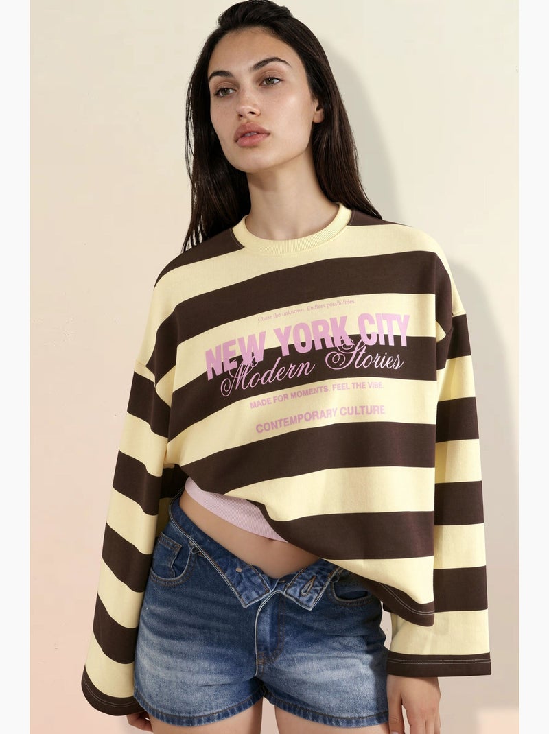 Sweat-shirt oversize rayé 100 % coton hiccup Ambre - Kiabi