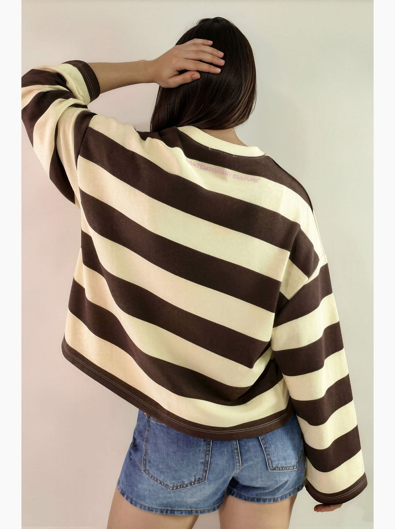 Sweat-shirt oversize rayé 100 % coton hiccup Ambre - Kiabi