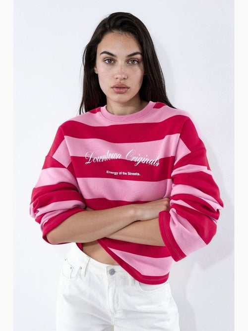 Sweat-shirt oversize rayé 100 % coton hiccup - Kiabi