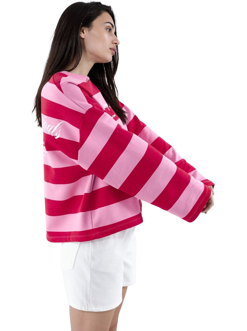 Sweat-shirt oversize rayé 100 % coton hiccup Rose fluo - Kiabi
