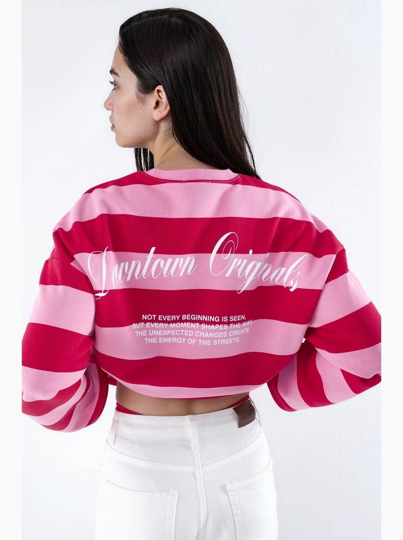 Sweat-shirt oversize rayé 100 % coton hiccup Rose fluo - Kiabi