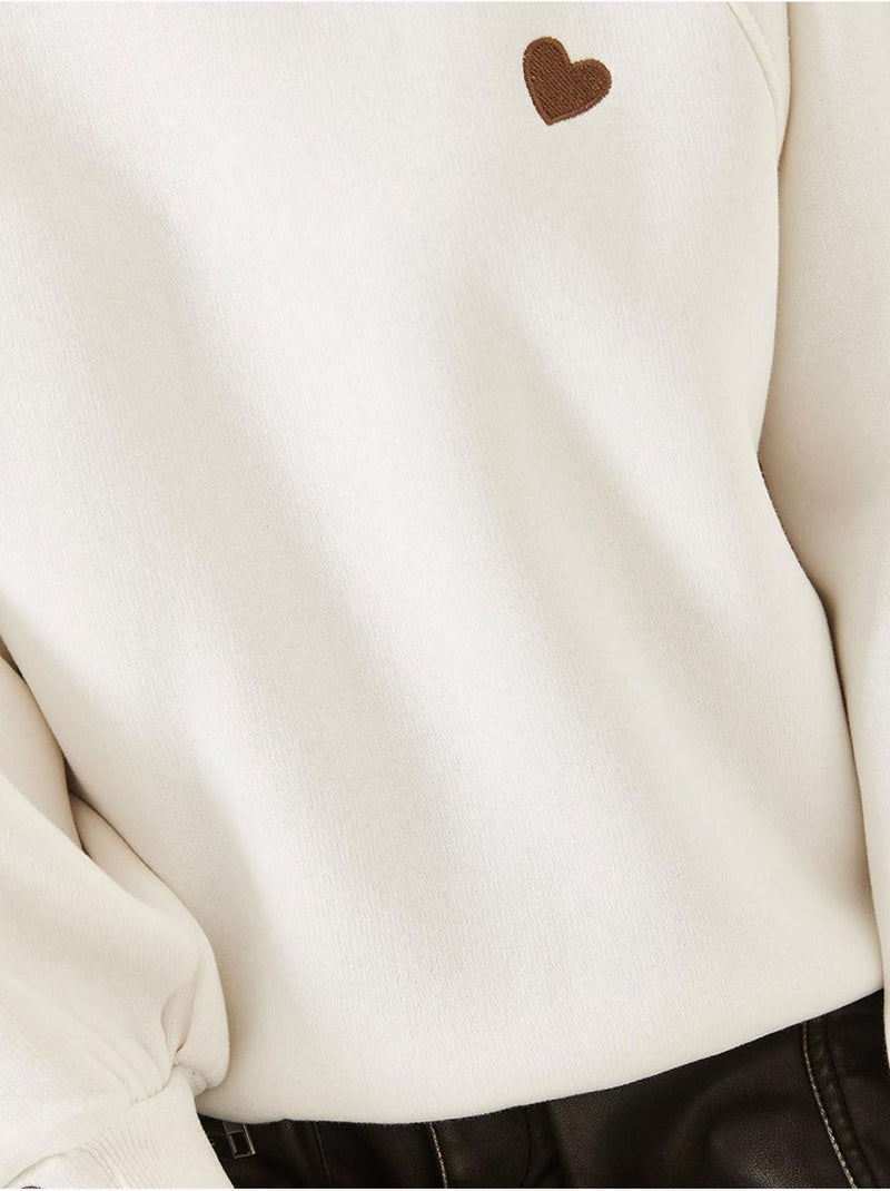 Sweat-shirt ras du cou bianco en tissu brossé triple fil avec cœur brodé lucci Blanc - Kiabi