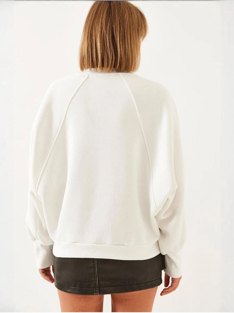 Sweat-shirt ras du cou bianco en tissu brossé triple fil avec cœur brodé lucci Blanc - Kiabi