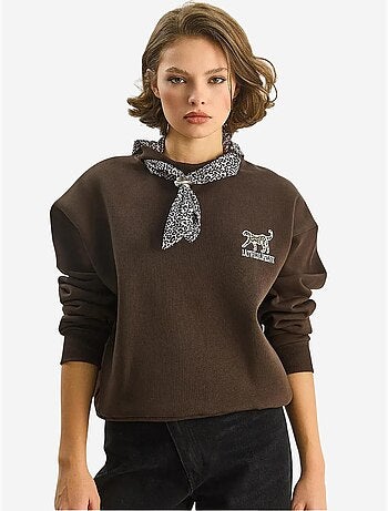 Sweat-shirt ras du cou brodé à imprimé léopard lucci