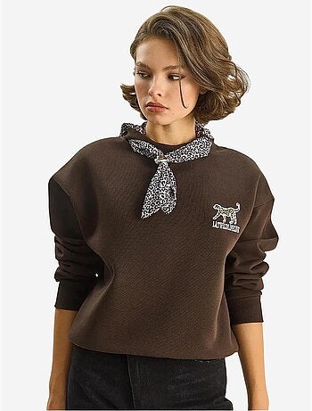 Sweat-shirt ras du cou brodé à imprimé léopard lucci