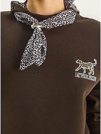 Sweat-shirt ras du cou brodé à imprimé léopard lucci