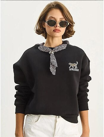 Sweat-shirt ras du cou brodé à imprimé léopard lucci