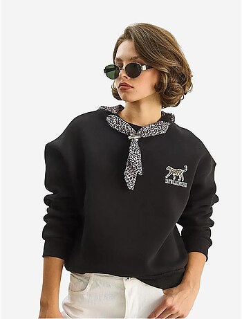 Sweat-shirt ras du cou brodé à imprimé léopard lucci