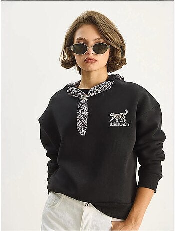 Sweat-shirt ras du cou brodé à imprimé léopard lucci