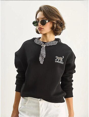 Sweat-shirt ras du cou brodé à imprimé léopard lucci