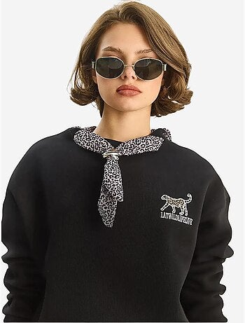 Sweat-shirt ras du cou brodé à imprimé léopard lucci