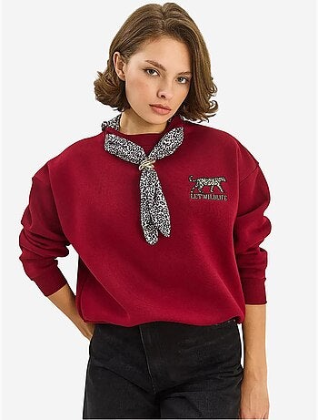 Sweat-shirt ras du cou brodé à imprimé léopard lucci