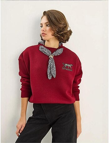 Sweat-shirt ras du cou brodé à imprimé léopard lucci