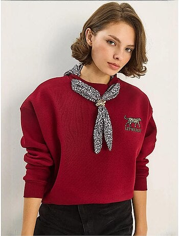 Sweat-shirt ras du cou brodé à imprimé léopard lucci