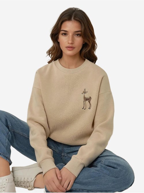 Sweat-shirt ras du cou brodé à motif animalier confortable - Kiabi Sweat-shirt ras du cou brodé à motif animalier confortable - Kiabi