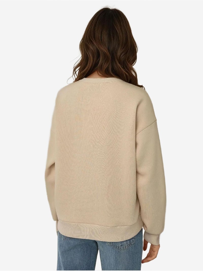 Sweat-shirt ras du cou brodé à motif animalier confortable Beige naturel - Kiabi