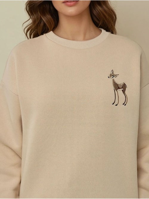 Sweat-shirt ras du cou brodé à motif animalier confortable - Kiabi Sweat-shirt ras du cou brodé à motif animalier confortable - Kiabi