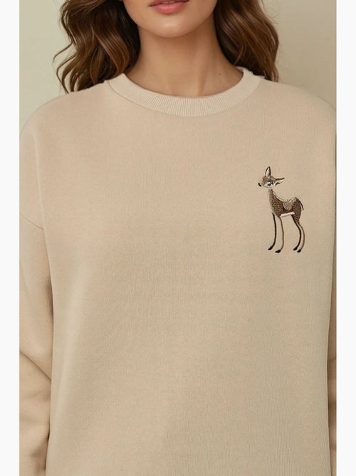 Sweat-shirt ras du cou brodé à motif animalier confortable hiccup - Kiabi Sweat-shirt ras du cou brodé à motif animalier confortable hiccup - Kiabi