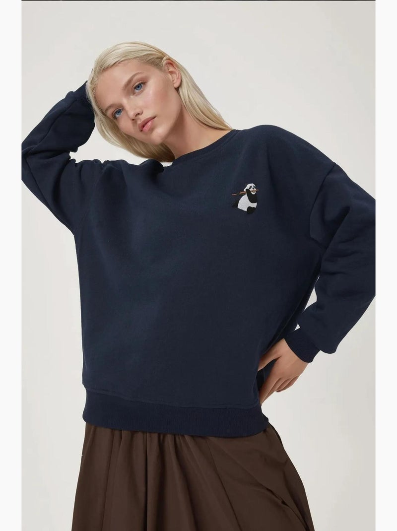 Sweat-shirt ras du cou brodé à motif animalier confortable hiccup Bleu foncé - Kiabi