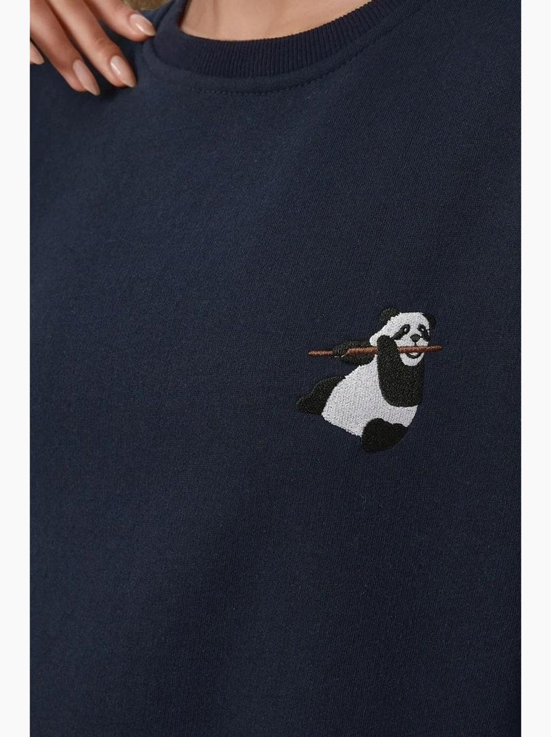 Sweat-shirt ras du cou brodé à motif animalier confortable hiccup Bleu foncé - Kiabi