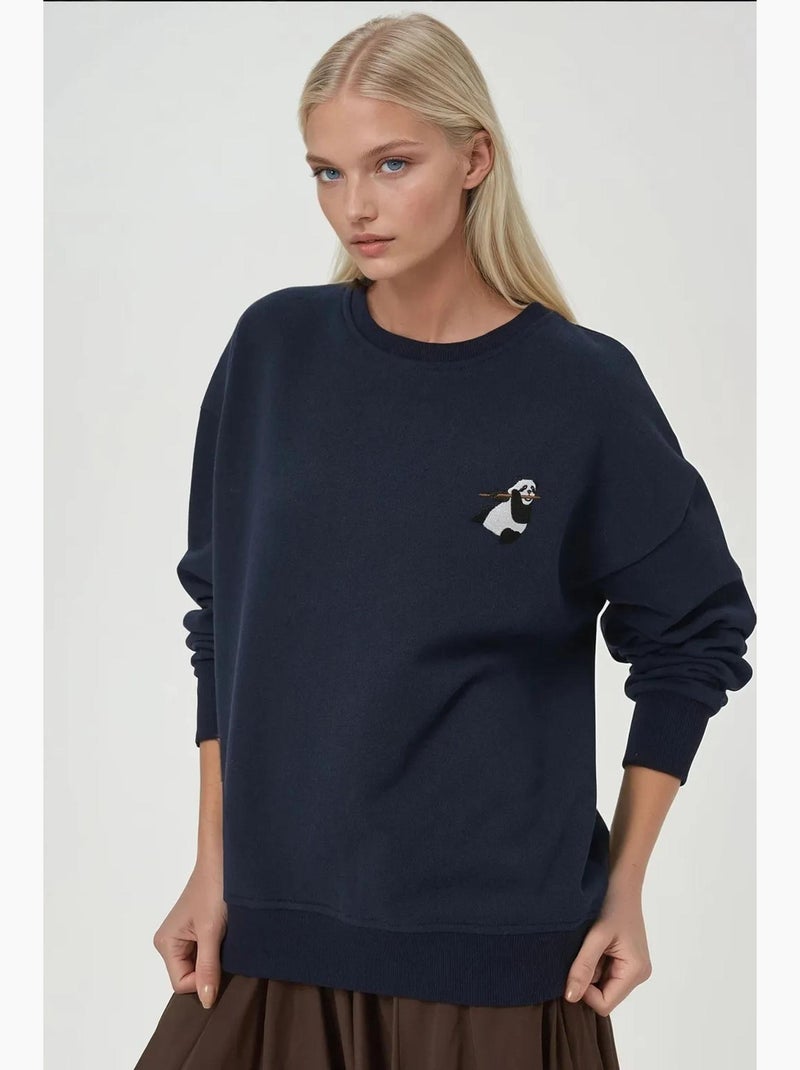 Sweat-shirt ras du cou brodé à motif animalier confortable hiccup Bleu foncé - Kiabi