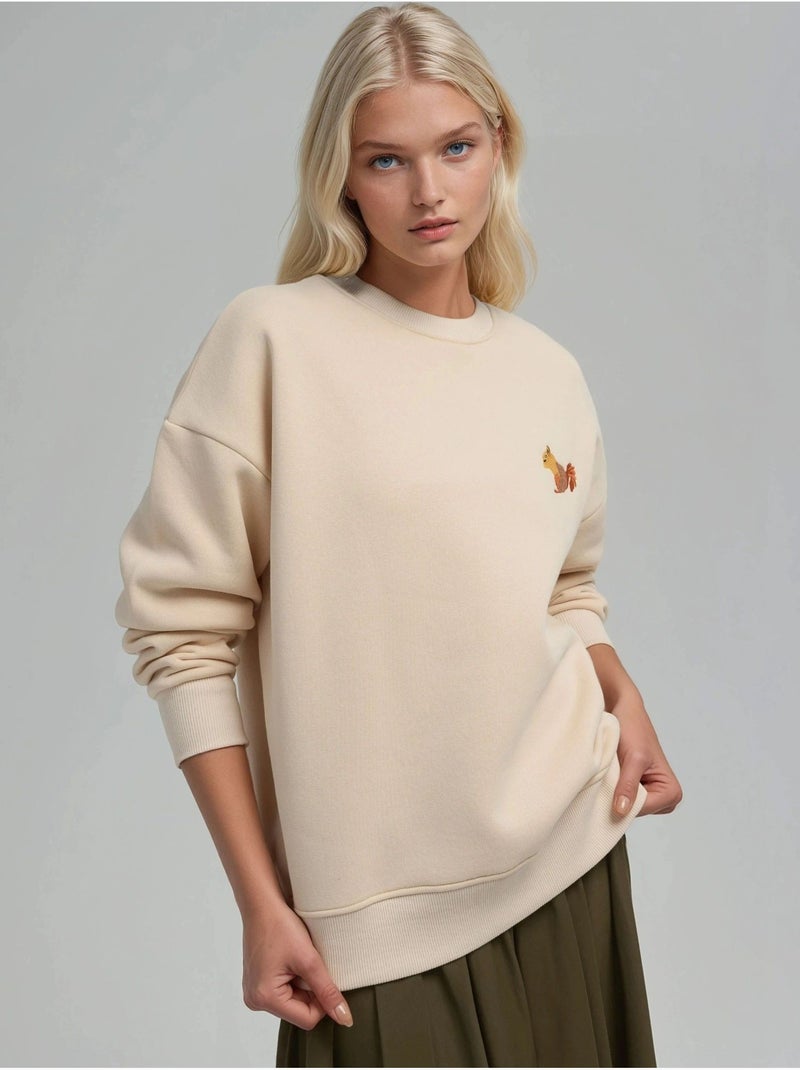 Sweat-shirt ras du cou brodé à motif animalier confortable hiccup Crème - Kiabi