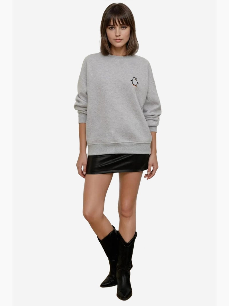Sweat-shirt ras du cou brodé à motif animalier confortable hiccup Gris - Kiabi