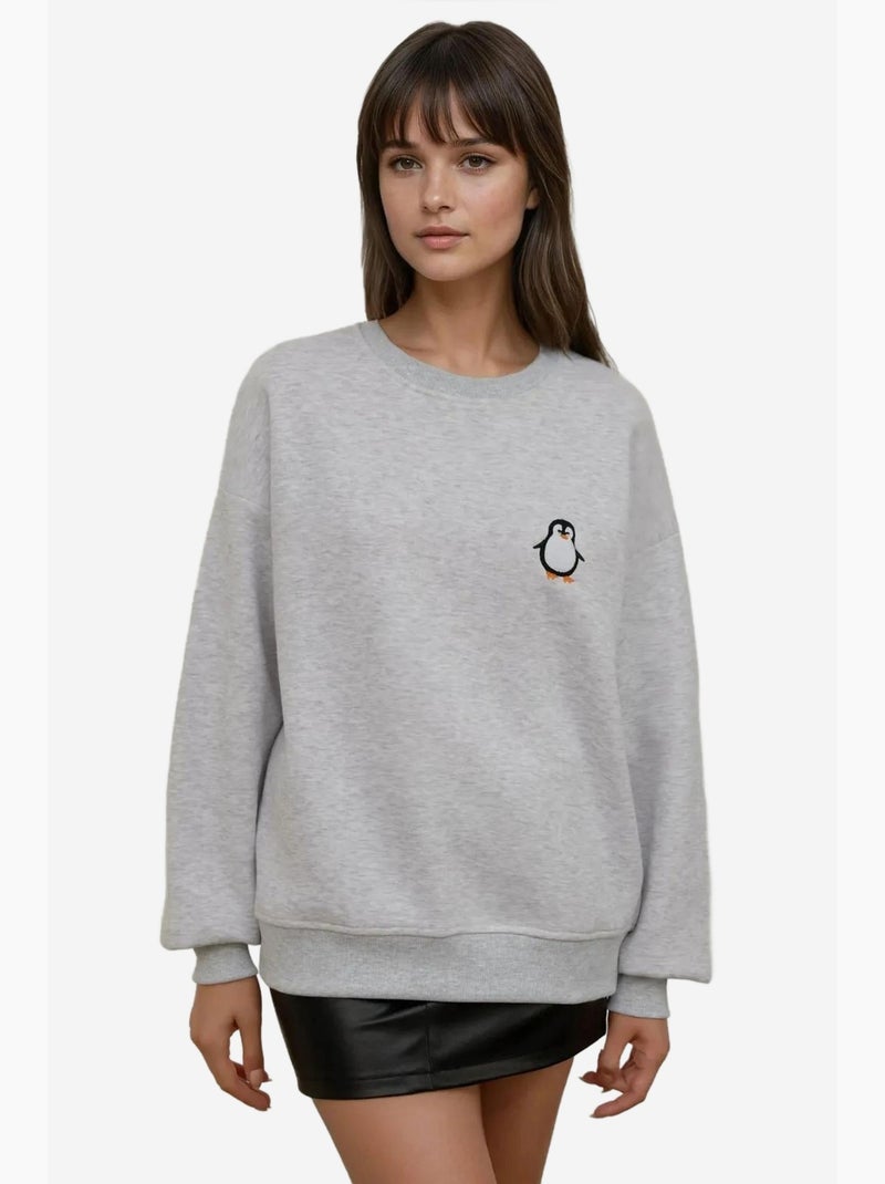 Sweat-shirt ras du cou brodé à motif animalier confortable hiccup Gris - Kiabi