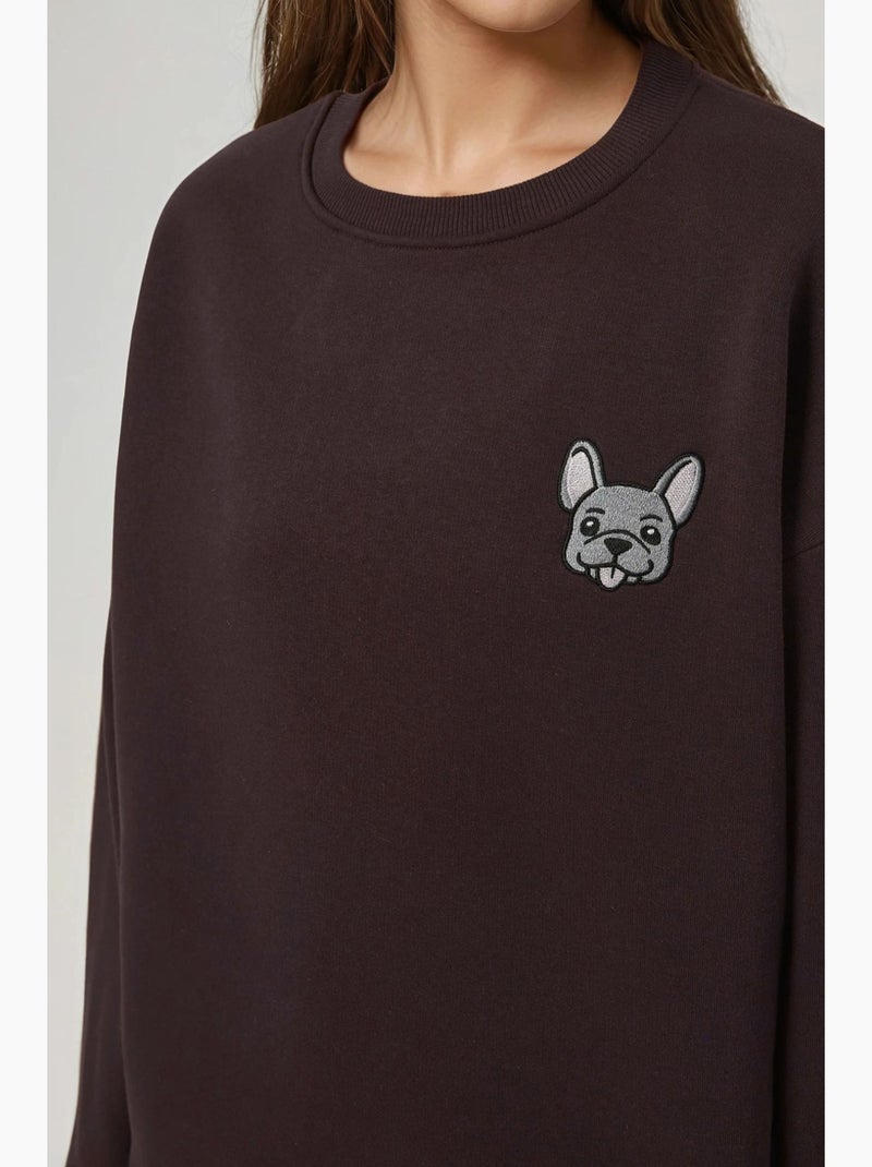 Sweat-shirt ras du cou brodé à motif animalier confortable hiccup Marron foncé - Kiabi