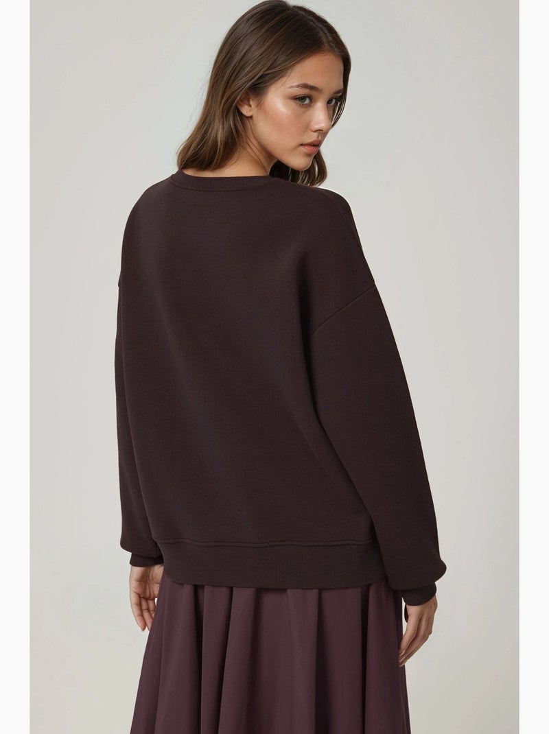 Sweat-shirt ras du cou brodé à motif animalier confortable hiccup Marron foncé - Kiabi