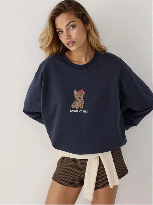 Sweat-shirt ras du cou brodé - Kiabi Sweat-shirt ras du cou brodé - Kiabi