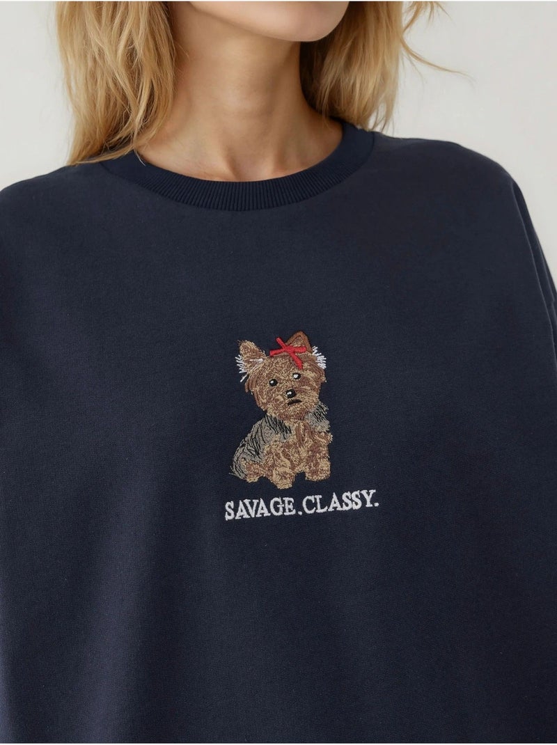 Sweat-shirt ras du cou brodé Bleu marine - Kiabi