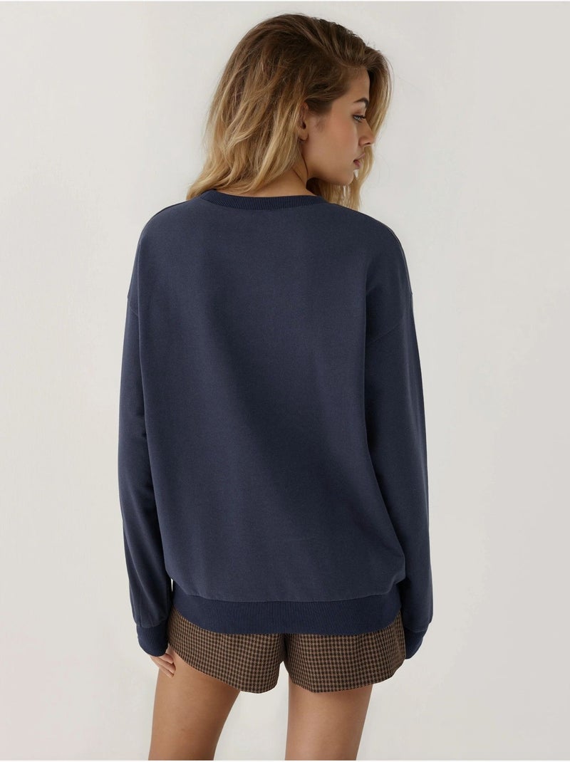 Sweat-shirt ras du cou brodé Bleu marine - Kiabi