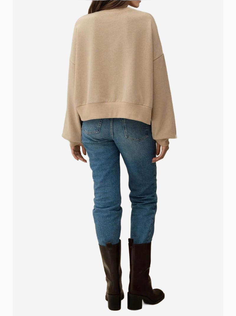 Sweat-shirt ras du cou brodé hiccup Beige - Kiabi