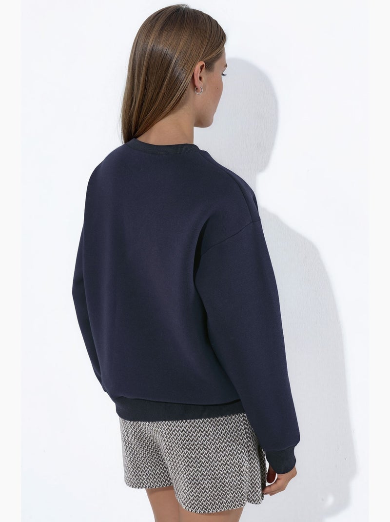 Sweat-shirt ras du cou brodé hiccup Bleu marine - Kiabi
